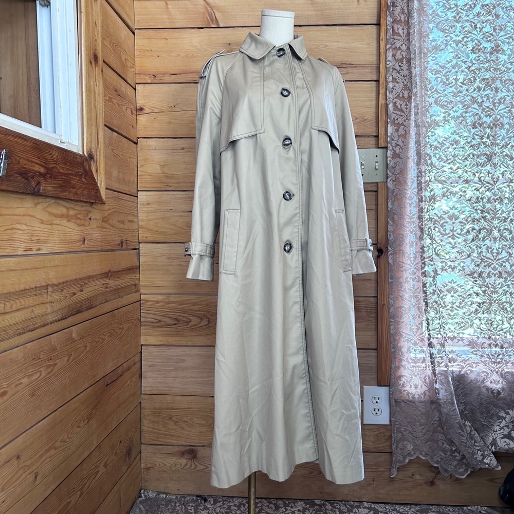 Vintage Trench Coat Women Large Tan Maxi Duster Long Mac Jacket Utex Romania